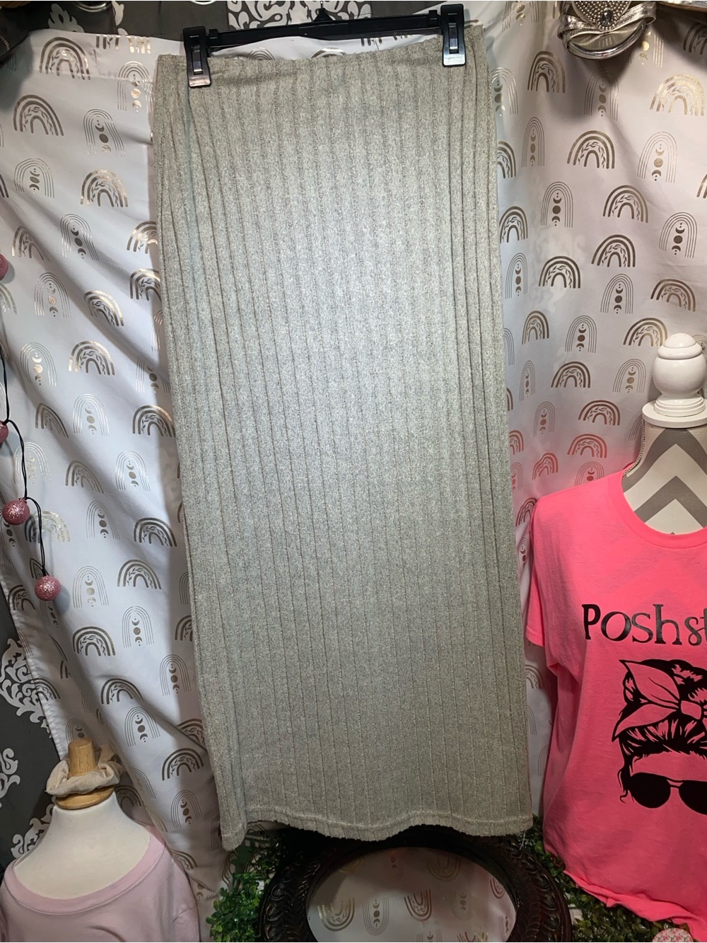 SHEIN Ribbed Maxi Skirt in Light Cream
